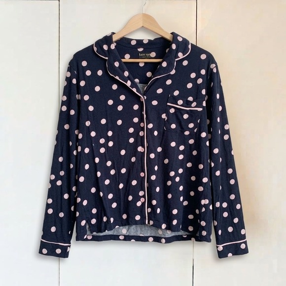 kate spade Other - Kate Spade Navy Polka Dot PJ Top Cottagecore Cozy Sleepwear L